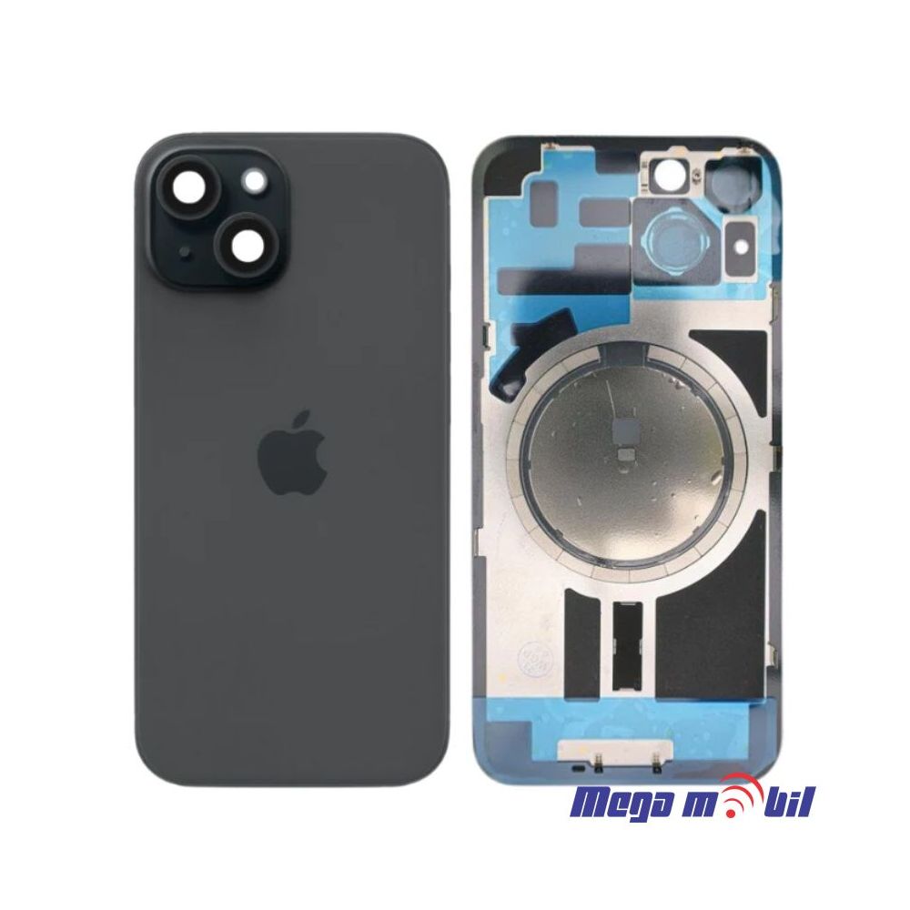 Zadno staklo iPhone 15 Plus Black komplet so flet za wireless blic i mikrofon