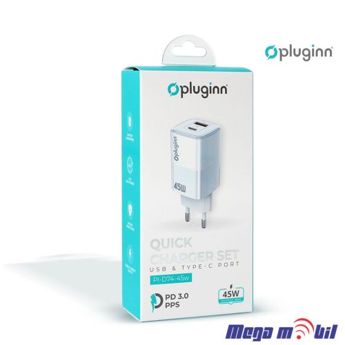 Polnac 220V Pluginn PI-D74-45w QC3.0 PD3.0 PPS USB-PD 12W+33W, 45W (total) white