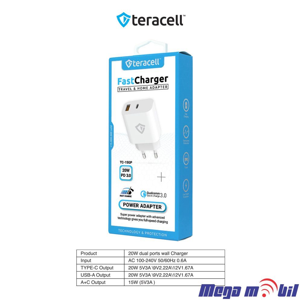 Polnac 220V Teracell Evolution TC-15GP, QC 3.0, PD 3.0, 20W white