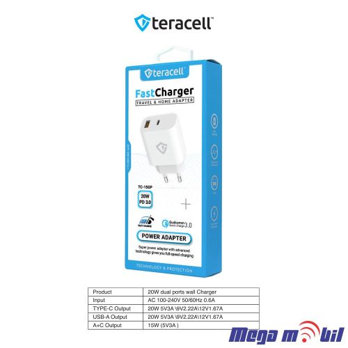 Polnac 220V Teracell Evolution TC-15GP, QC 3.0, PD 3.0, 20W white