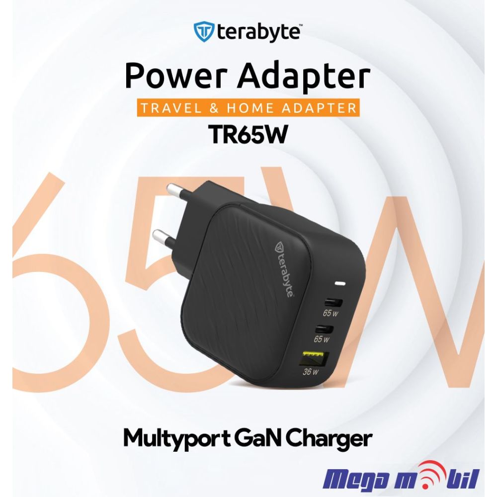 Polnac 220V Univerzalen Terabyte TR65W, GaN, PPS, PD 3.0, QC 3.0, 65W black