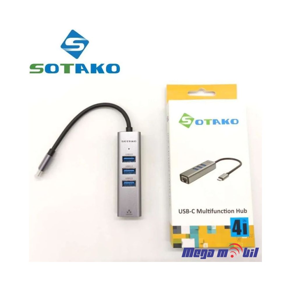 Adapter Type C to USB3.0+2xUSB2.0+RJ45 (100Mbps) ST-C0405 (4 in 1)