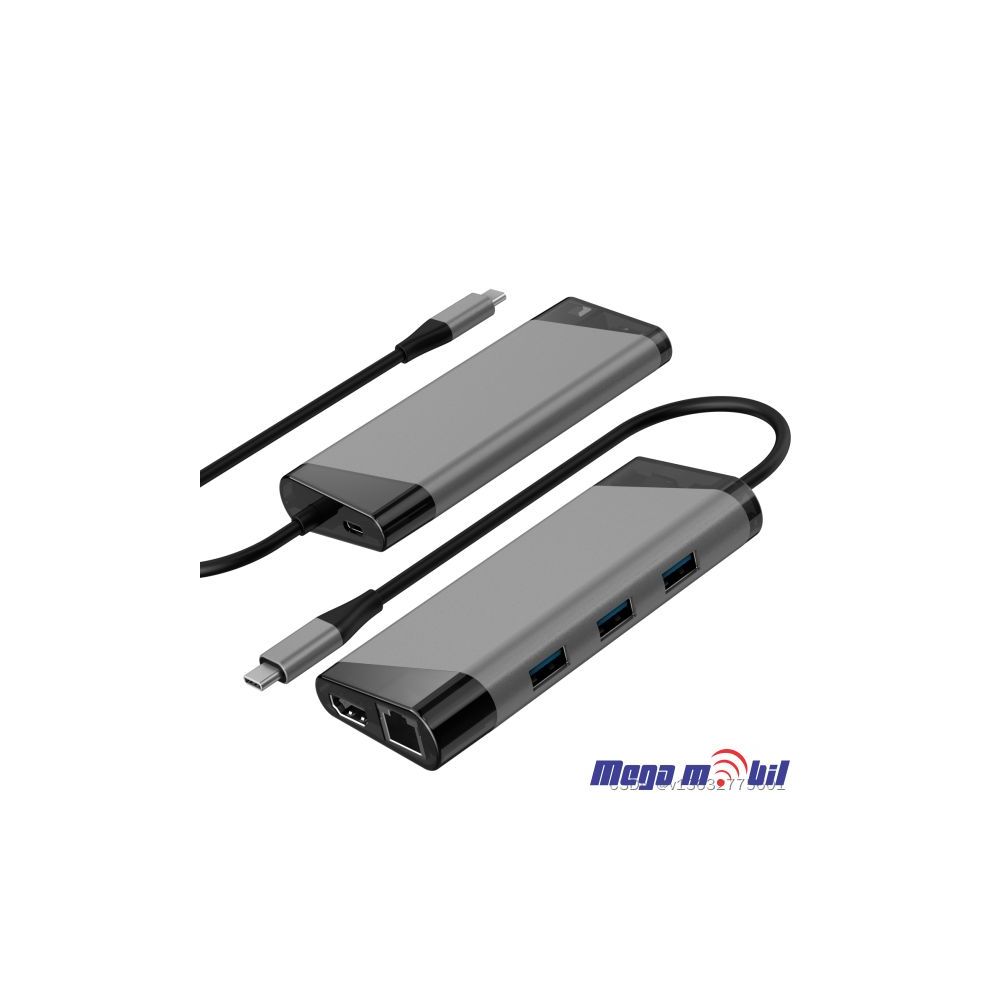 Adapter Type C to HDMI+RJ45+SD/TF+3xUSB3.0+PD/ST-C0804 (8 in 1)