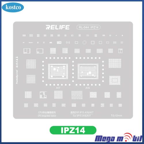 Resetka za BGA iPhone RELIFE RL-044 IPZ14 IP15-A16/A17 CPU integrated steel stencil