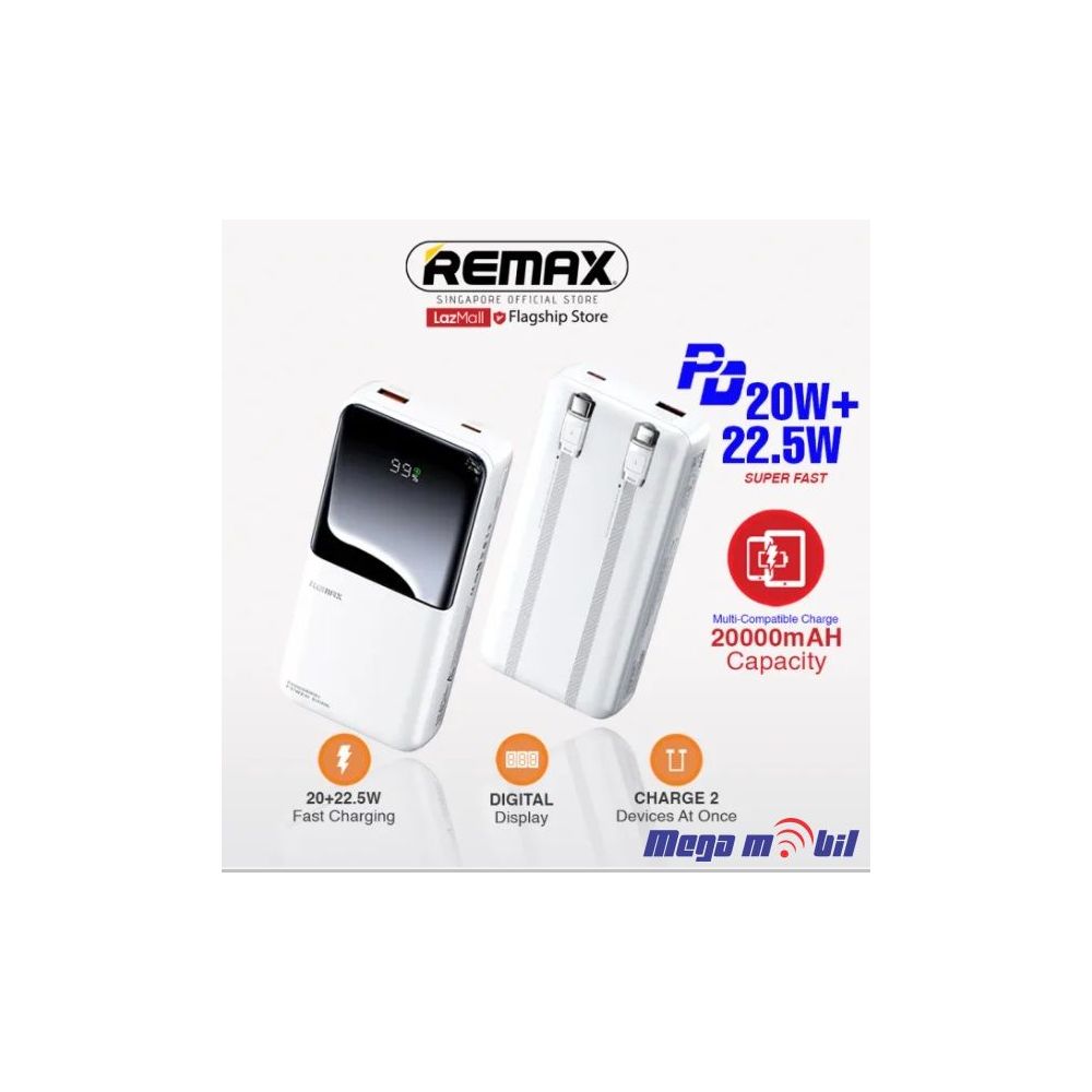 Baterija eksterna 20000mAh REMAX Cynlle RPP-680 FAST+PD+2 fast charging cables white