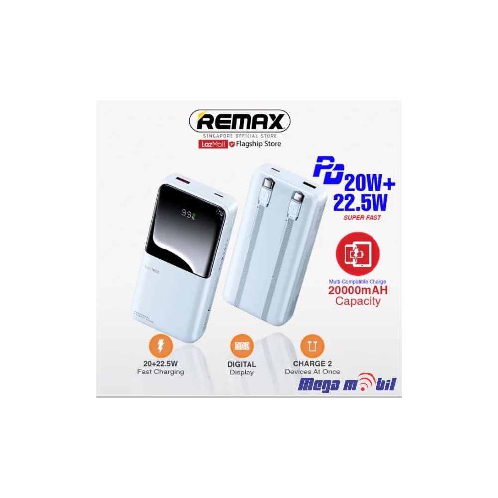Baterija eksterna 20000mAh REMAX Cynlle RPP-680 FAST+PD +2 fast charging cables blue
