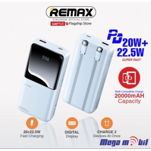 Baterija eksterna 20000mAh REMAX Cynlle RPP-680 FAST+PD +2 fast charging cables blue