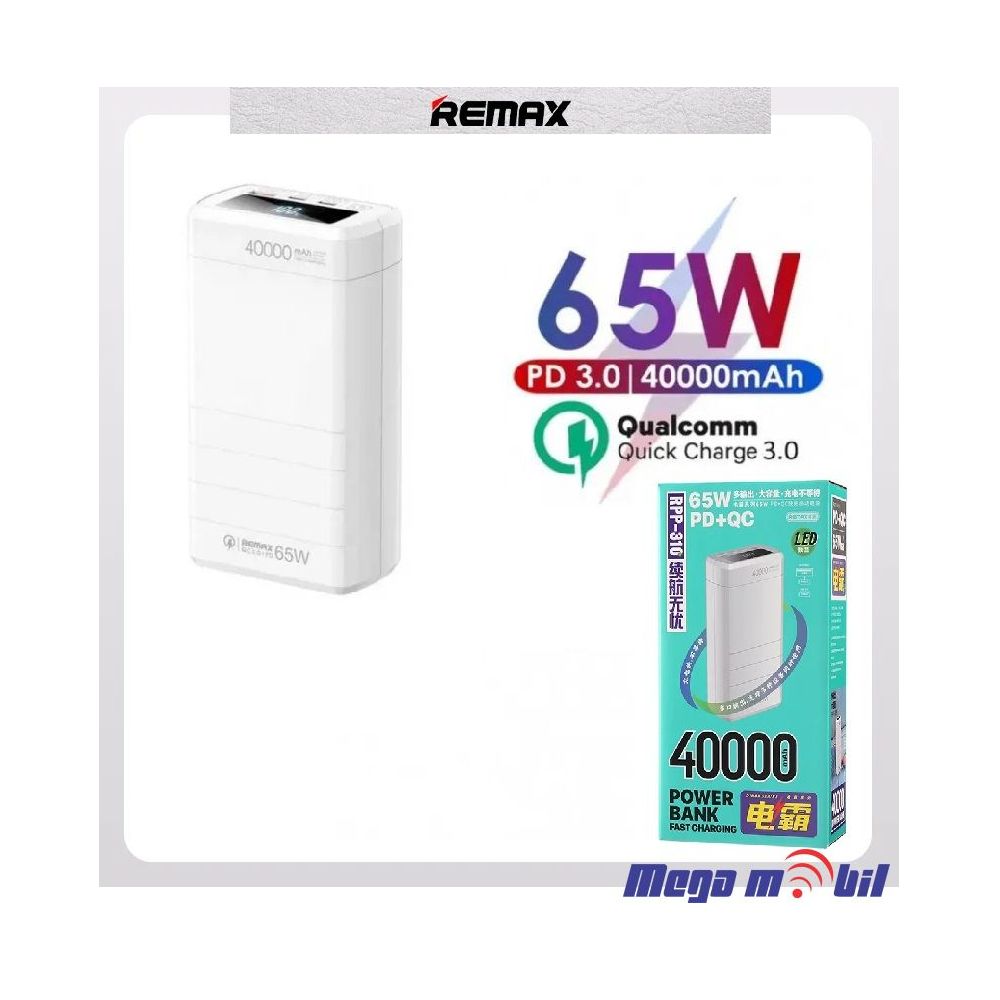 Baterija eksterna 40000mAh REMAX Dinba RPP-310 FAST+PD 65W white