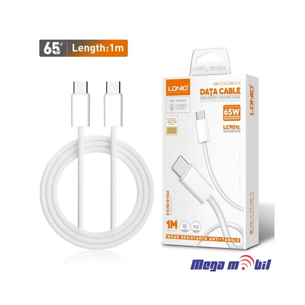 Data Kabel Type C PD LDNIO LC901-C 65W 1m FAST white
