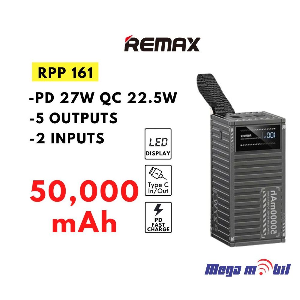 Baterija eksterna 50000mAh REMAX Container RPP-161 FAST 22.5W+PD 27W gray