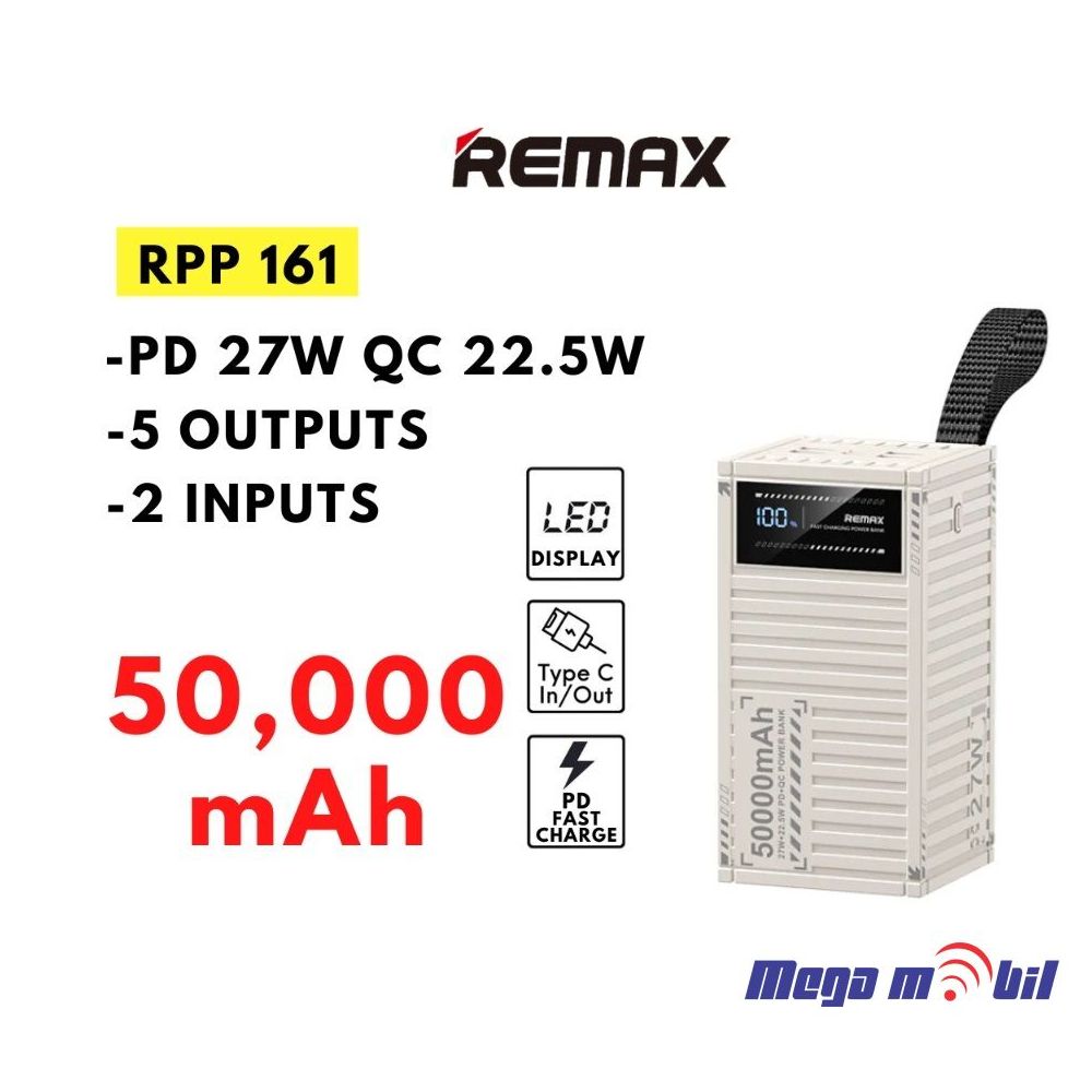 Baterija eksterna 50000mAh REMAX Container RPP-161 FAST 22.5W+PD 27W white