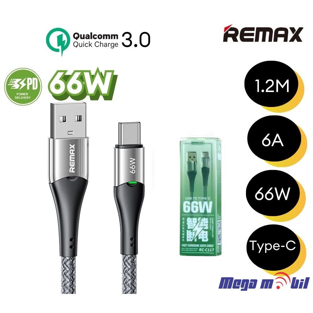Data Kabel Type C REMAX Intelyelec RC-C117 66W Fast silver