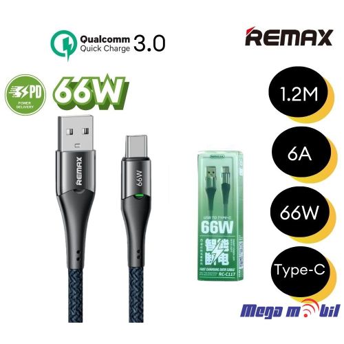 Data Kabel Type C REMAX Intelyelec RC-C117 66W Fast blue