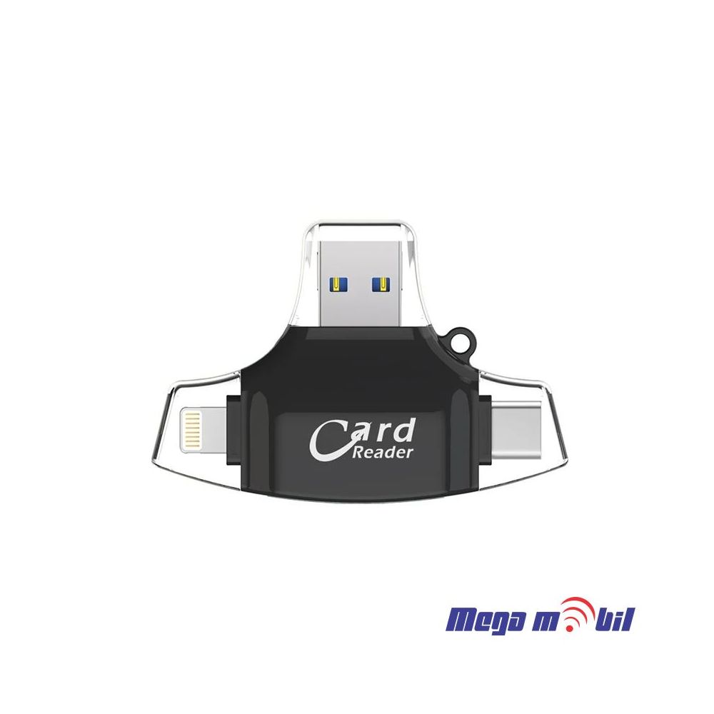 Citac za memoriska kartica SD micro SD na Type C Lightning USB 2.0 JWD-84 crn