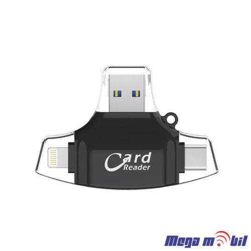 Citac za memoriska kartica SD micro SD na Type C Lightning USB 2.0 JWD-84 crn