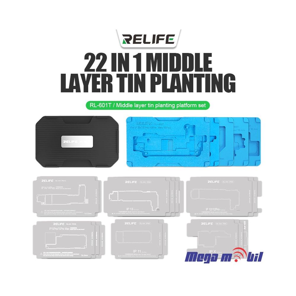 Resetka za BGA iPhone RELIFE RL-601T 31 in 1 Mid-Tier Motherboard Repair Fixture Set  IPX-17 series