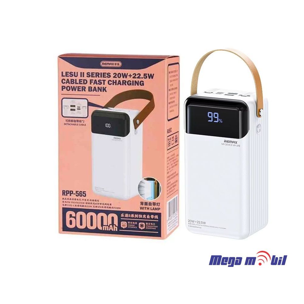 Baterija eksterna 60000mAh REMAX Lesu II RPP-565 PD 20W+QC 22.5W white