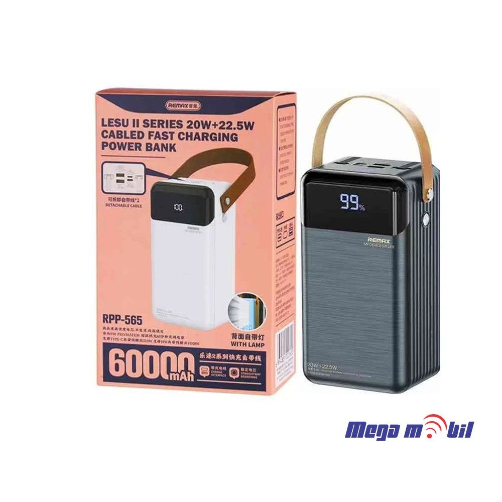 Baterija eksterna 60000mAh REMAX Lesu II RPP-565 PD 20W+QC 22.5W grey