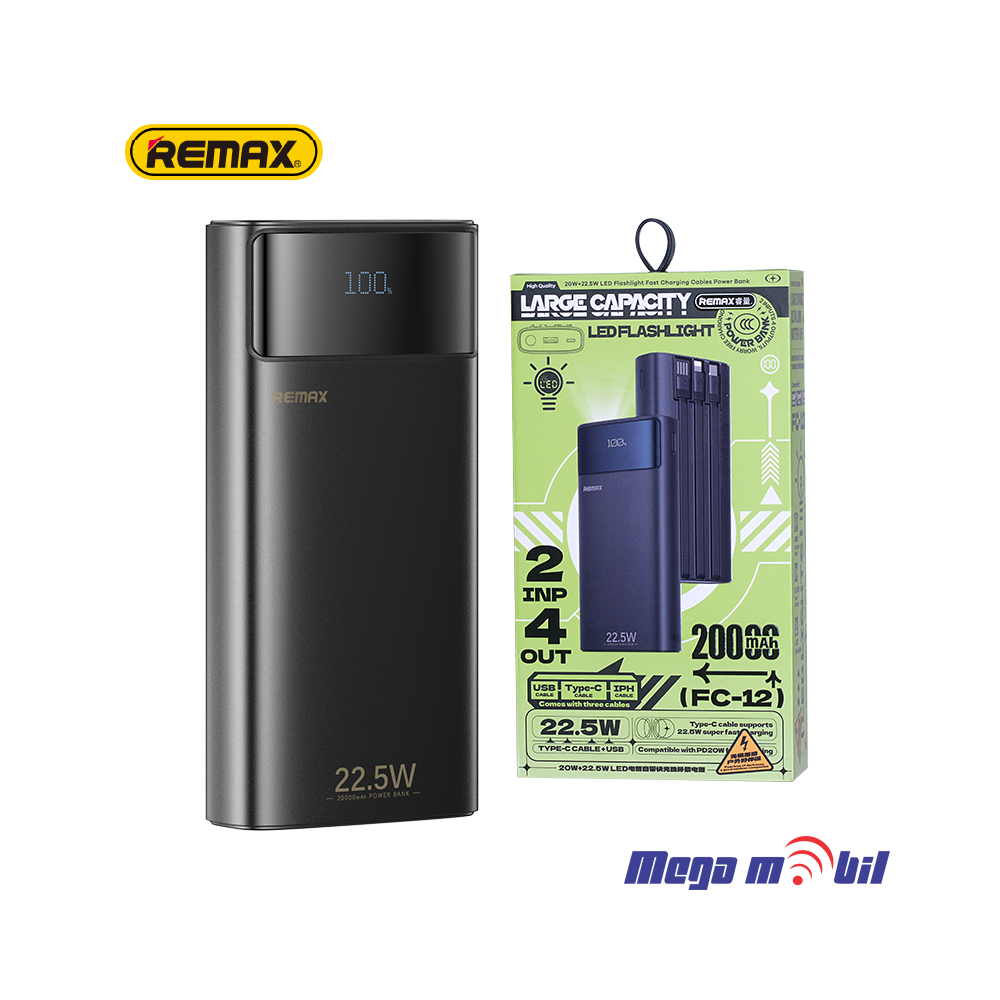 Baterija eksterna 20000mAh REMAX FC-12 FAST 22.5W+PD 20W black