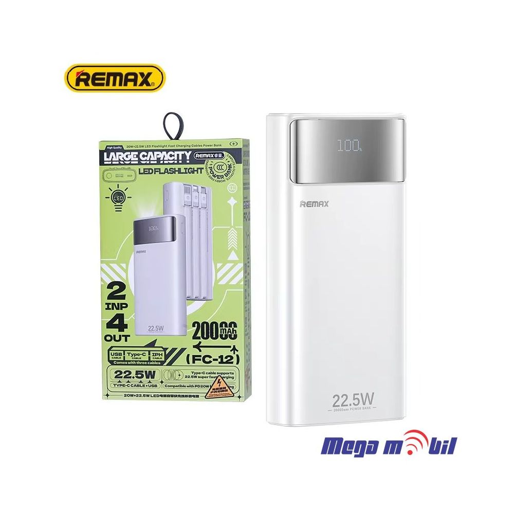 Baterija eksterna 20000mAh REMAX FC-12 FAST 22.5W+PD 20W white