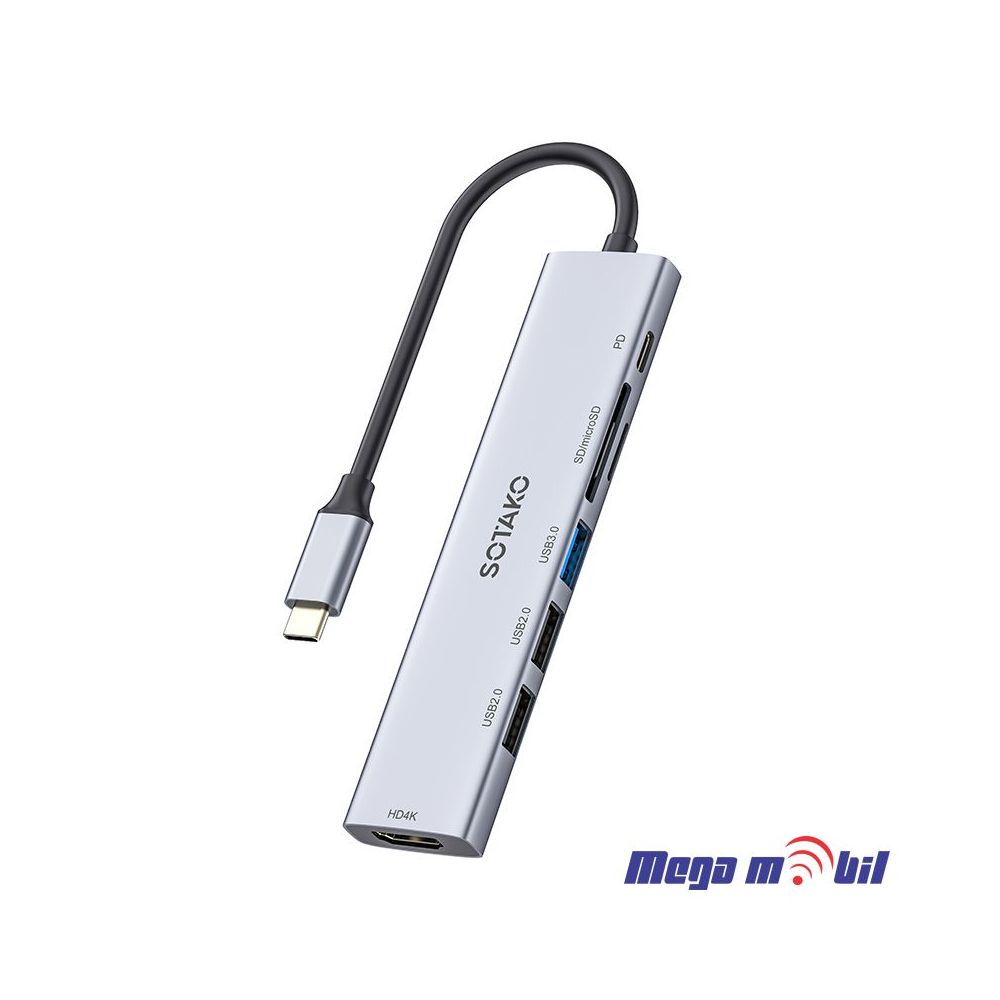 Adapter Type C to HDMI 4K+USB3.0+USB2.0x2+SD/Micro SD+PD100W ST-CM0701 (7 in 1)