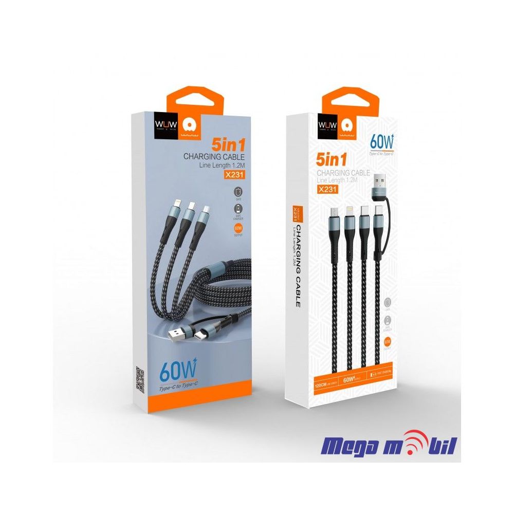 Data Kabel WUW-X231 5 vo 1 60W 1.2m FAST black